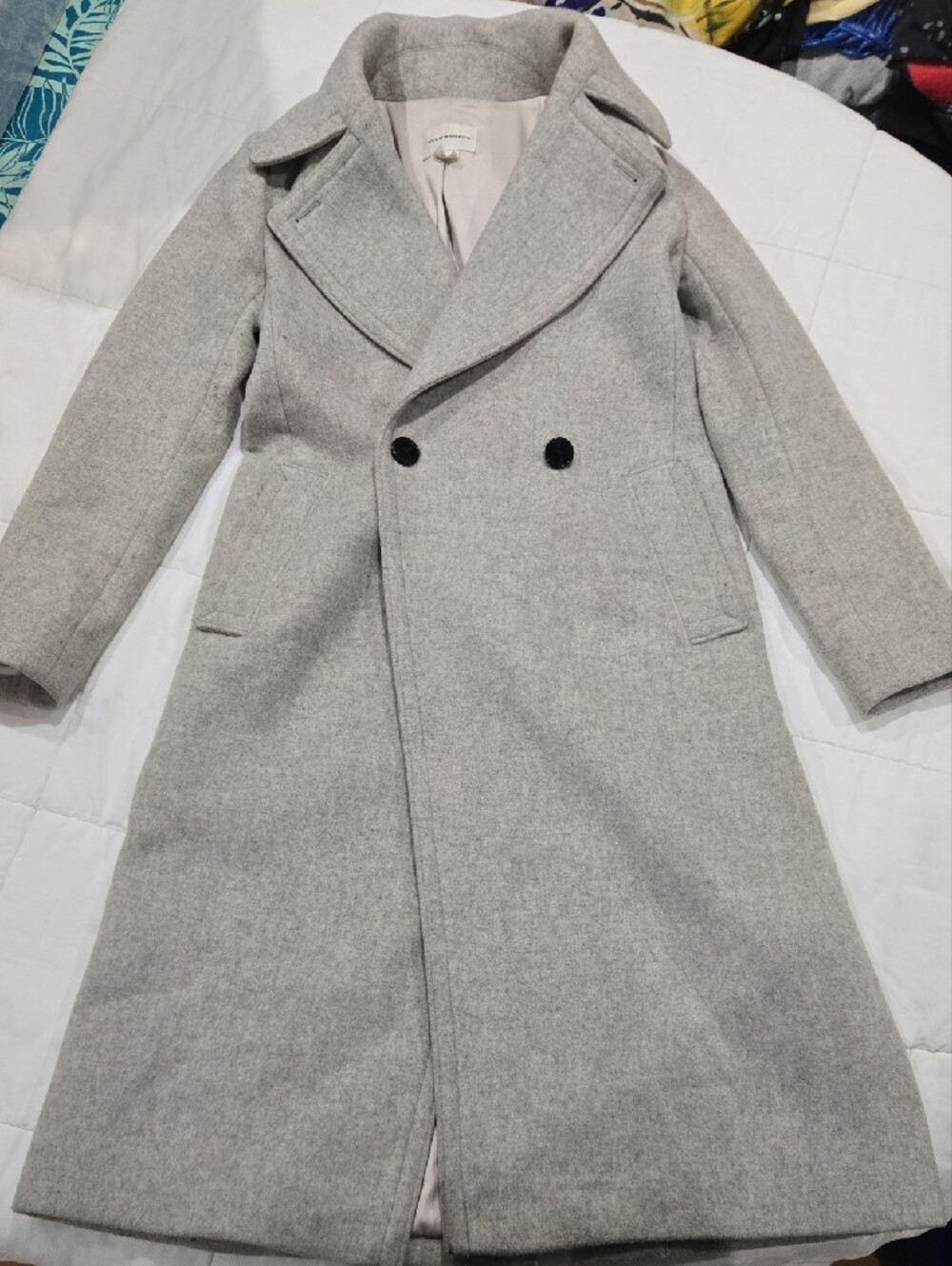 Club Monaco Pale Gray Wool Coat with Label Detail